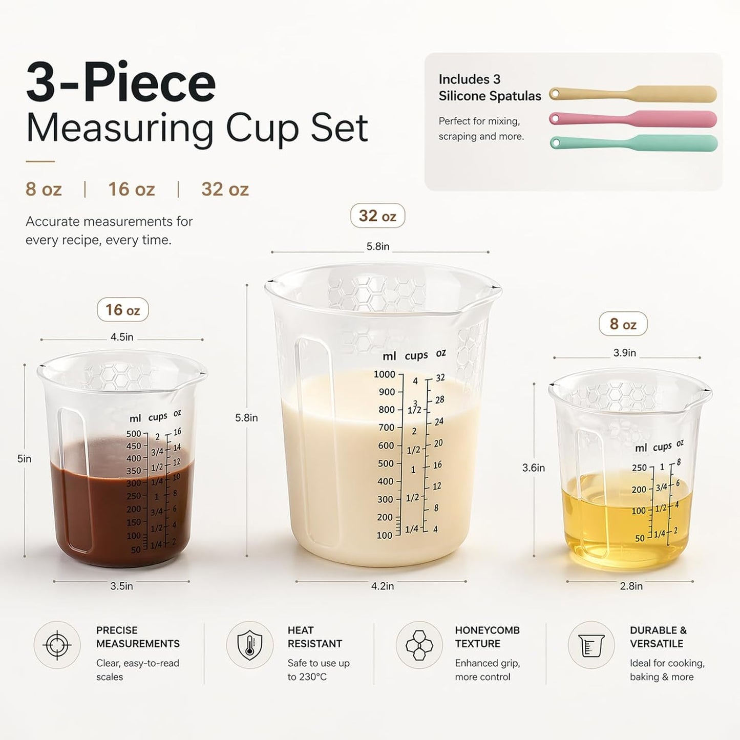 Palksky Silicone Chocolate Melting Cup Set with 4 Silicone Measuring Cups (250ml & 350ml) and 4PCS Heat-Resistant Jar Spatulas, Non-Stick Baking Tools for DIY Chocolate, Butter & Cream Mixing