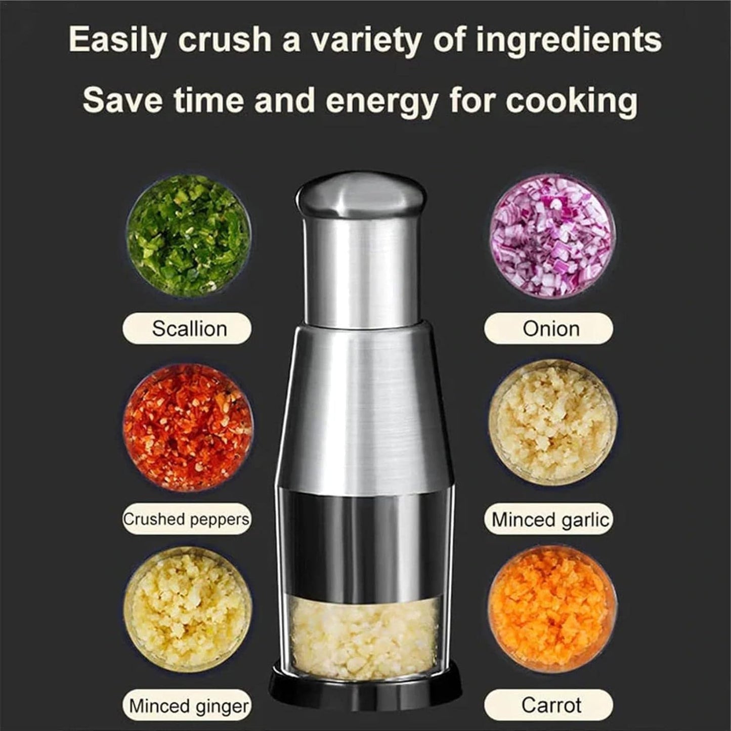 Silver Pressed Garlic Chopper - Multi-Functional Manual Garlic Press and Masher, Stainless Steel 304 Multi-Purpose Kitchen Aid