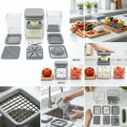 13-in-1 Vegetable Chopper with Container – Manual Veggie & Onion Food Chopper, Multifunction Vegetable Dicer for Fast Meal Prep, Kitchen Chopper with Stainless Steel Blades