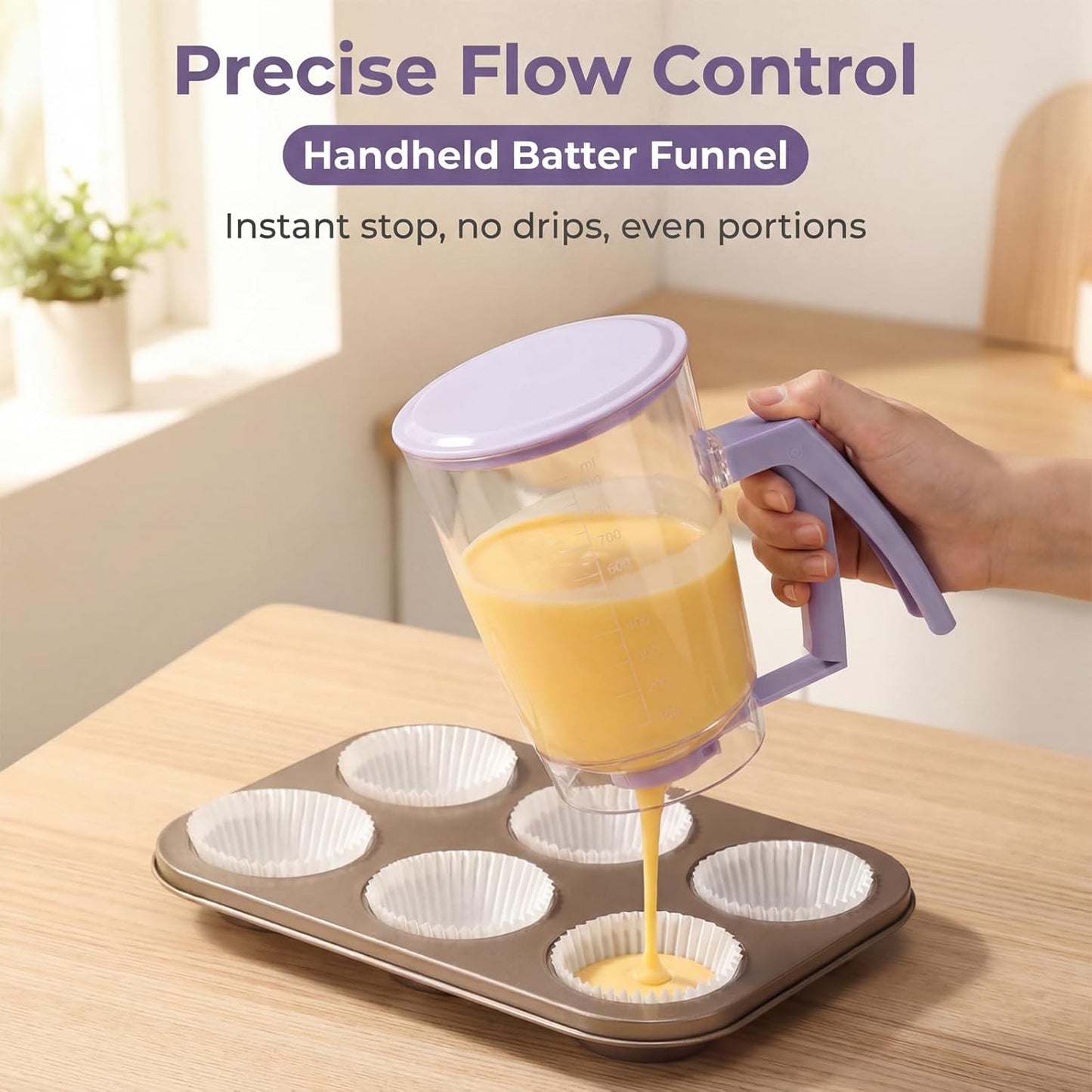 2 Sets of Batter Dispenser with Squeeze Handle – Evenly Dispense Batter for Pancakes, Waffles, Cupcakes, Muffins & Crepes – Pancake Batter Dispenser Bottle with Measurement Scale for Breakfast