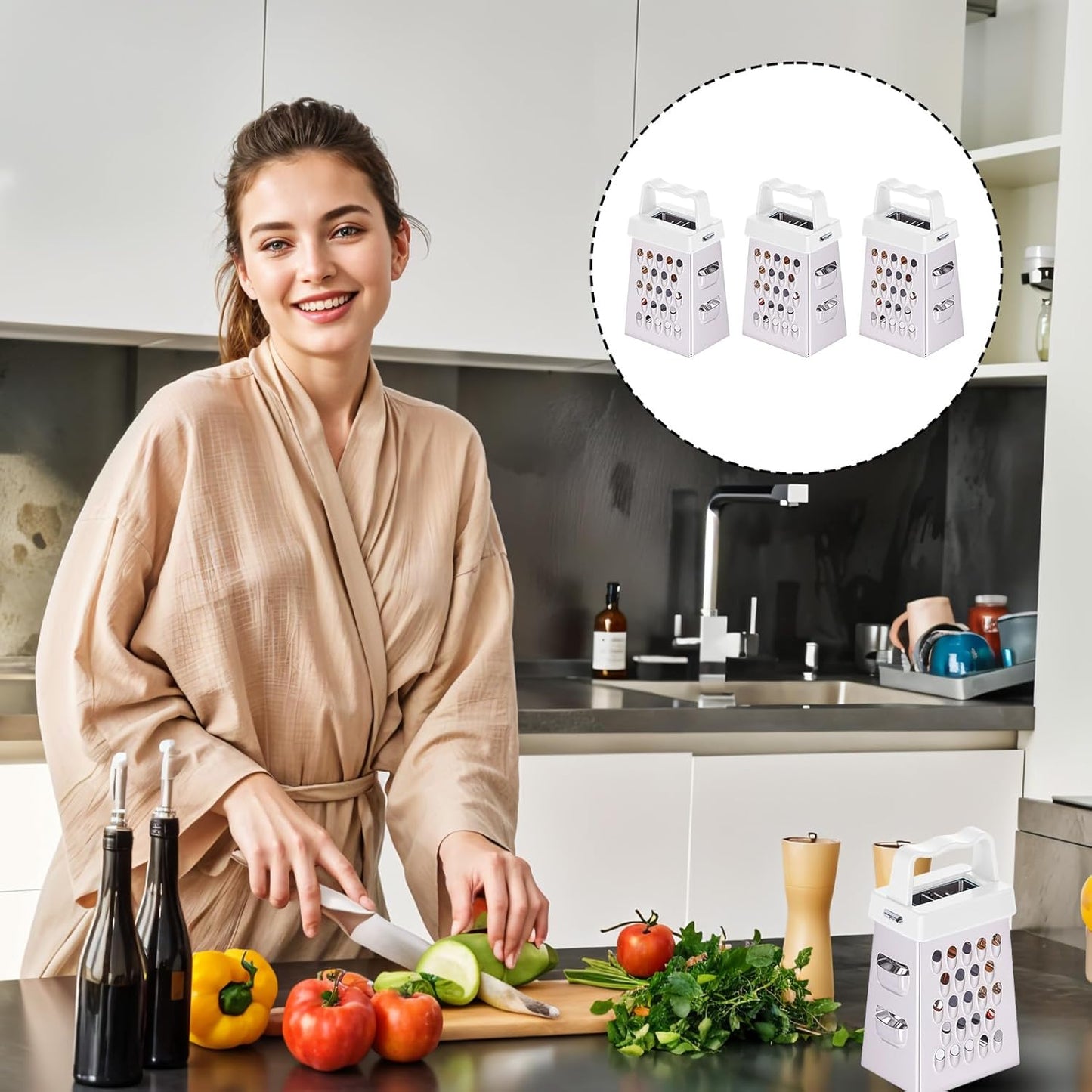 ElevateTech Mini Cheese Grater, 3 Pcs Stainless Steel Box Grater with Handle Professional Cheese Slicer Graters for Kitchen Slicer Cheeses Gingers Vegetable Dishwasher Safe (White)