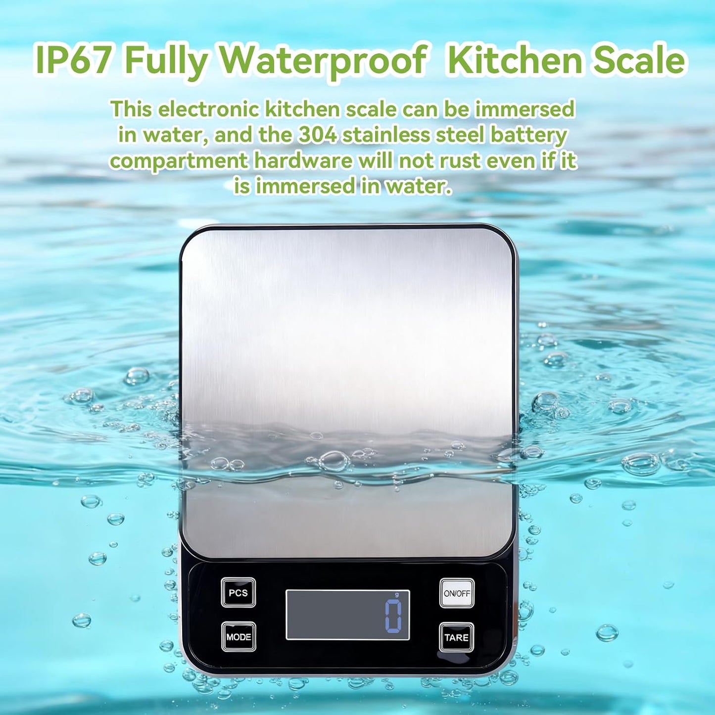 Digital Kitchen Scale, 33lb Food Scale Precisely Measures Grams and Ounces for Baking, Cooking, and Meal Prep, Rechargeable 304 Stainless Steel with LCD Display, Batteries and USB Charging Included