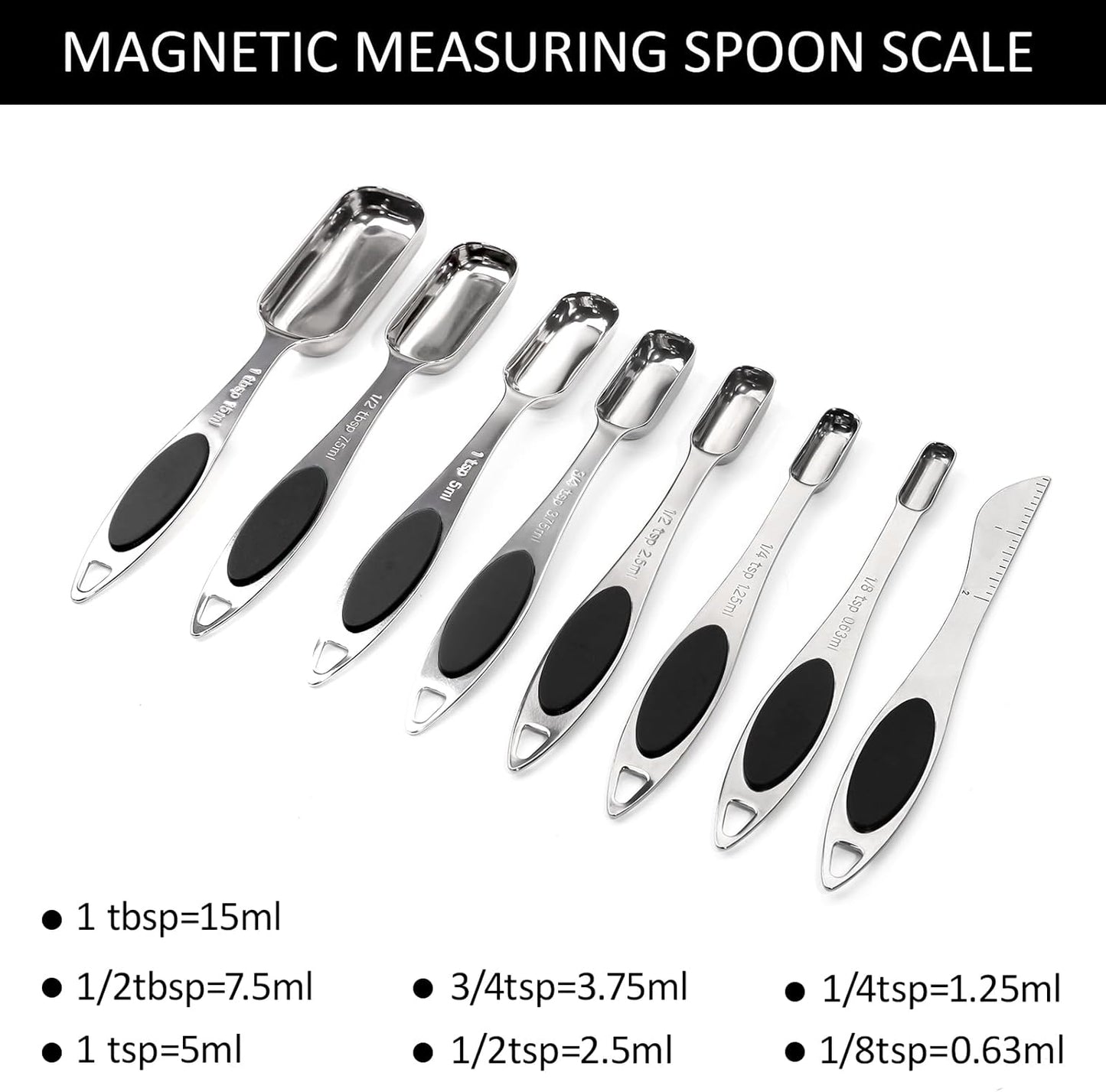 Magnetic Measuring Spoons Set Includes 7 Stainless Steel Magnetic Measuring Spoons,Nesting Measuring Spoon Teaspoon with Leveler for Dry or Liquid Ingredients (8, Colorful)