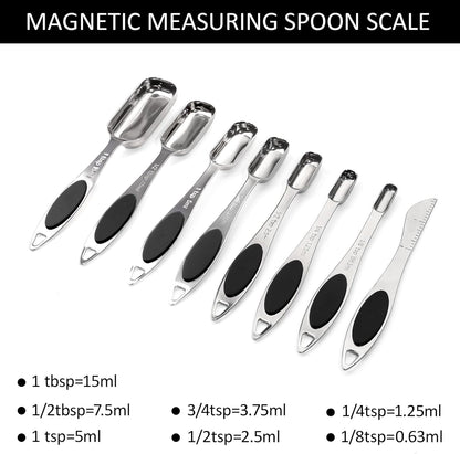 Magnetic Measuring Spoons Set Includes 7 Stainless Steel Magnetic Measuring Spoons,Nesting Measuring Spoon Teaspoon with Leveler for Dry or Liquid Ingredients (8, Colorful)