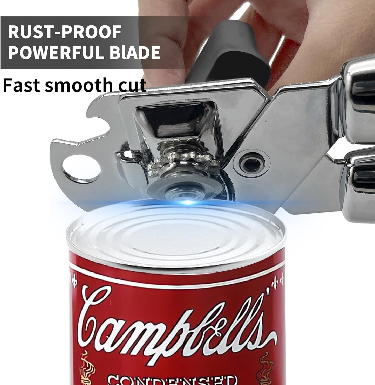 Safring Can Opener Manual with Magnet, Stainless Steel Handheld Heavy Duty Can Opener, Sharp Blade Smooth Edge, Comfortable Handle, Can Openers with Multifunctional Bottle Opener, Red