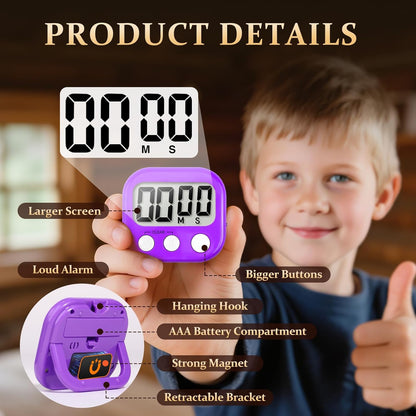 6 Pack Digital Kitchen Timer Small Classroom Timers for Kids Teachers (Blue&White)