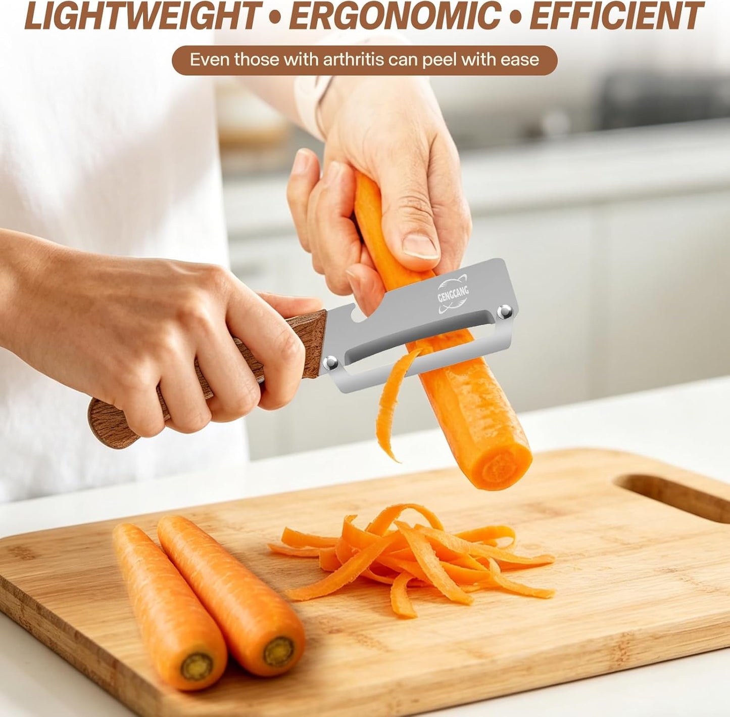 Multi-Functional Vegetable Peeler, Non-Slip Wooden Handle with Sharp Stainless Steel Blade, Built-in Bottle Opener - Perfect Kitchen Peeler For Veggie, Fruit, Potato, Carrot, Apple