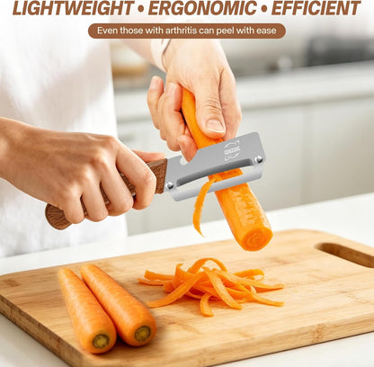 Multi-Functional Vegetable Peeler, Non-Slip Wooden Handle with Sharp Stainless Steel Blade, Built-in Bottle Opener - Perfect Kitchen Peeler For Veggie, Fruit, Potato, Carrot, Apple