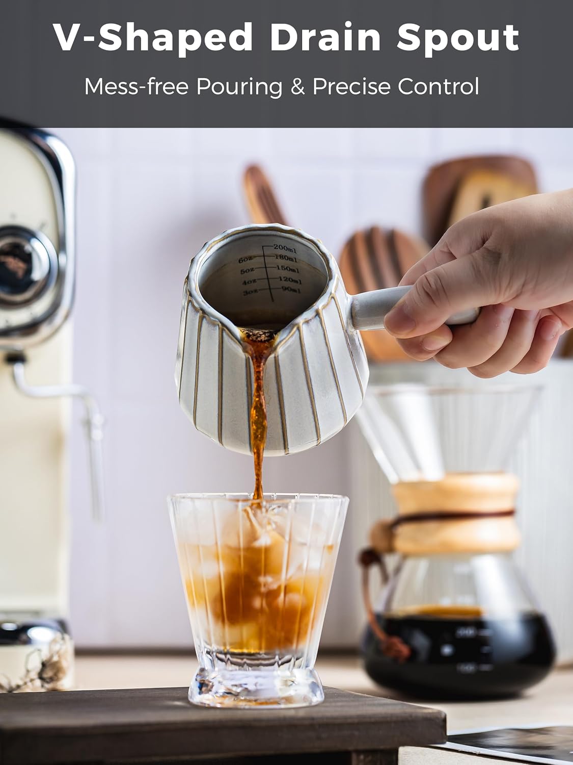 Espresso Cups Ceramic, 200ML Espresso Measuring Cup with Handle, Expresso Shots Cups with Scale, Espresso Accessories, White