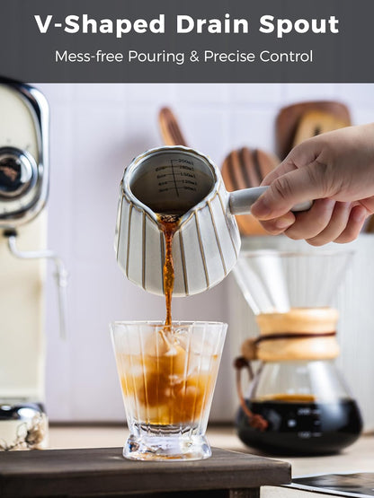 Espresso Cups Ceramic, 200ML Espresso Measuring Cup with Handle, Expresso Shots Cups with Scale, Espresso Accessories, White
