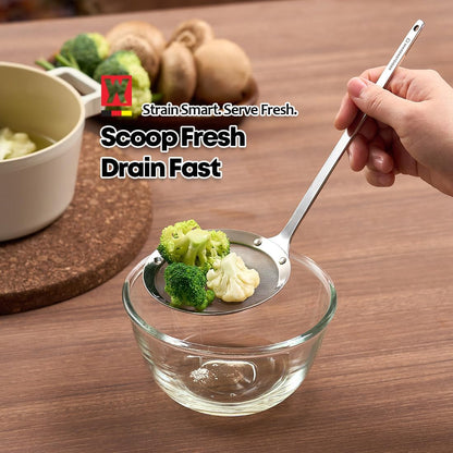 WAGENSTEIGER SUS304 Stainless Steel Fine Mesh Skimmer, Long Handle Spider Strainer for Frying, Noodles, Eggs & Vegetables, Professional Kitchen Skimmer Ladle
