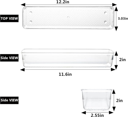 3 Pack Large Clear Plastic Drawer Organizer Tray Cutlery Utensil Makeups Drawer Organizers 12" X 6"