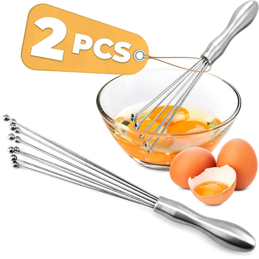 2Pcs Ball Whisk Set — Stainless Steel Whisk Set with Comfortable Ergonomic Handle | Excellent for Eggs, 10 Ball Head, Easy to Clean — Compact 12” & 10” for Versatile Stirring