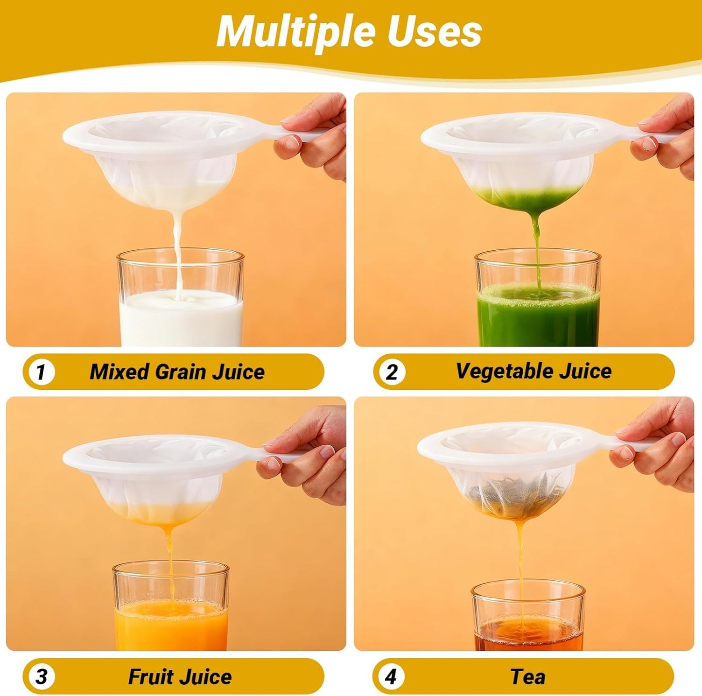 Ultra Fine Mesh Strainer with Handle, 200 Mesh, Plastic Juice Strainer, Small Colander for Kitchen, Nylon Fine Sieve for Soy/Nut Milk, Yogurt, Coffee, Honey, Wine, Food, Tea Leaf Filter