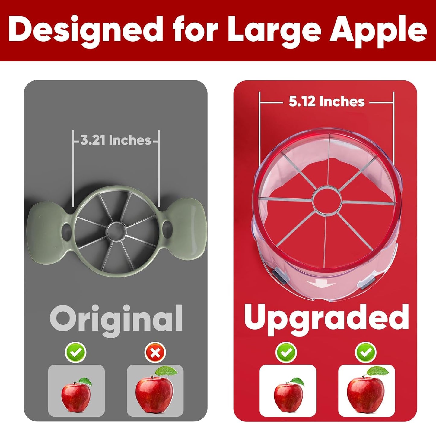 OOKUU Extra-Large Apple Slicer & Corer – 16-Blade Heavy Duty Stainless Steel Apple Cutter, Safe & Quick Apple Divider for Apples, Pears & More, with Clear Catch Bowl