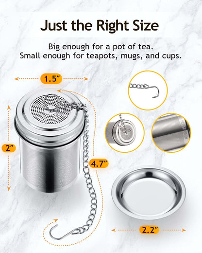 House Again Large Tea Infuser, Extra Fine Mesh Tea Strainers for Loose Tea, 18/8 Stainless Steel Tea Strainer with Extended Chain Hook, Tea Steeper for Brew Tea, Spices & Seasonings, for Multi Cups