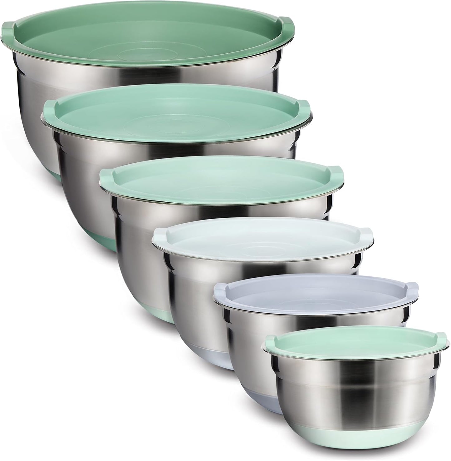 COOK WITH COLOR Stainless Steel Mixing Bowls Set with Lids - Nesting Bowls with Non-Slip Bottom, Silver, 14 Pieces