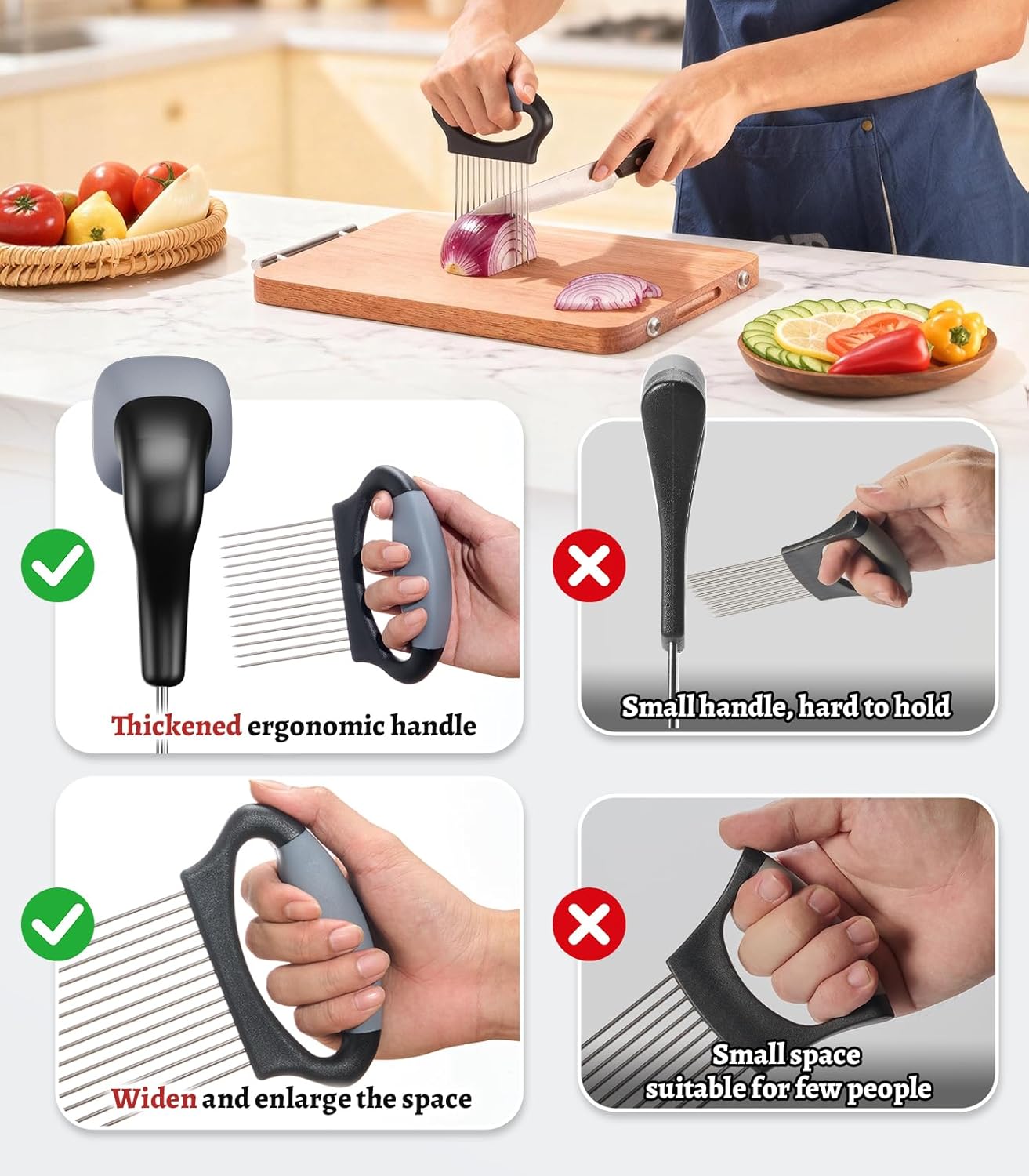 Large Onion Slicer Holder, Stainless Steel Onion Holder for Slicing, Onion Cutter Vegetable Chopper with 14 Sharp Needles for Slicing of Tomato Avocados & Meat Tenderizer, Kitchen Gadgets for Cooking
