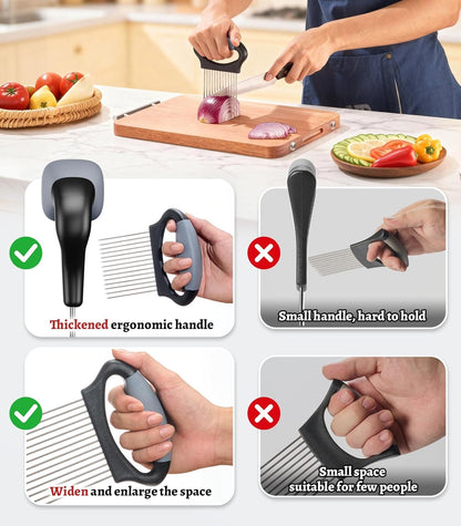 Large Onion Slicer Holder, Stainless Steel Onion Holder for Slicing, Onion Cutter Vegetable Chopper with 14 Sharp Needles for Slicing of Tomato Avocados & Meat Tenderizer, Kitchen Gadgets for Cooking