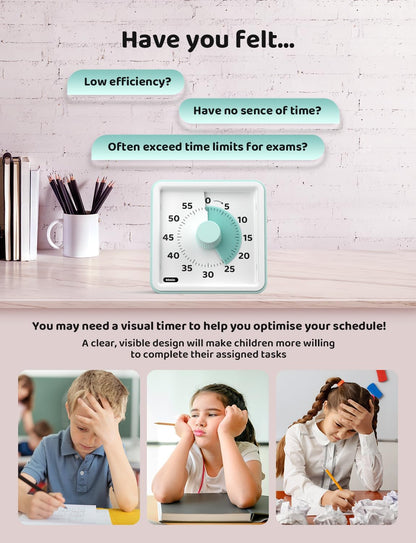 LIORQUE Visual Timer for Kids, 60-Minute Countdown Timers for Classroom Office Kitchen with Silent Operation, Kids Timer for Teaching (Batteries Included)