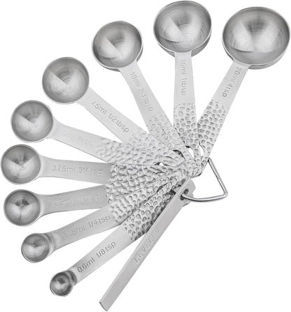 Smithcraft Measuring Spoons Set, 18/8 Stainless Steel Measuring Spoon Set 9 & Leveler, Metal Measuring Spoons for Baking, Kitchen Gadgets Measure Spoons, Measurement Spoons 1/8, 3/4, 4 tsp & 2/3 tbsp