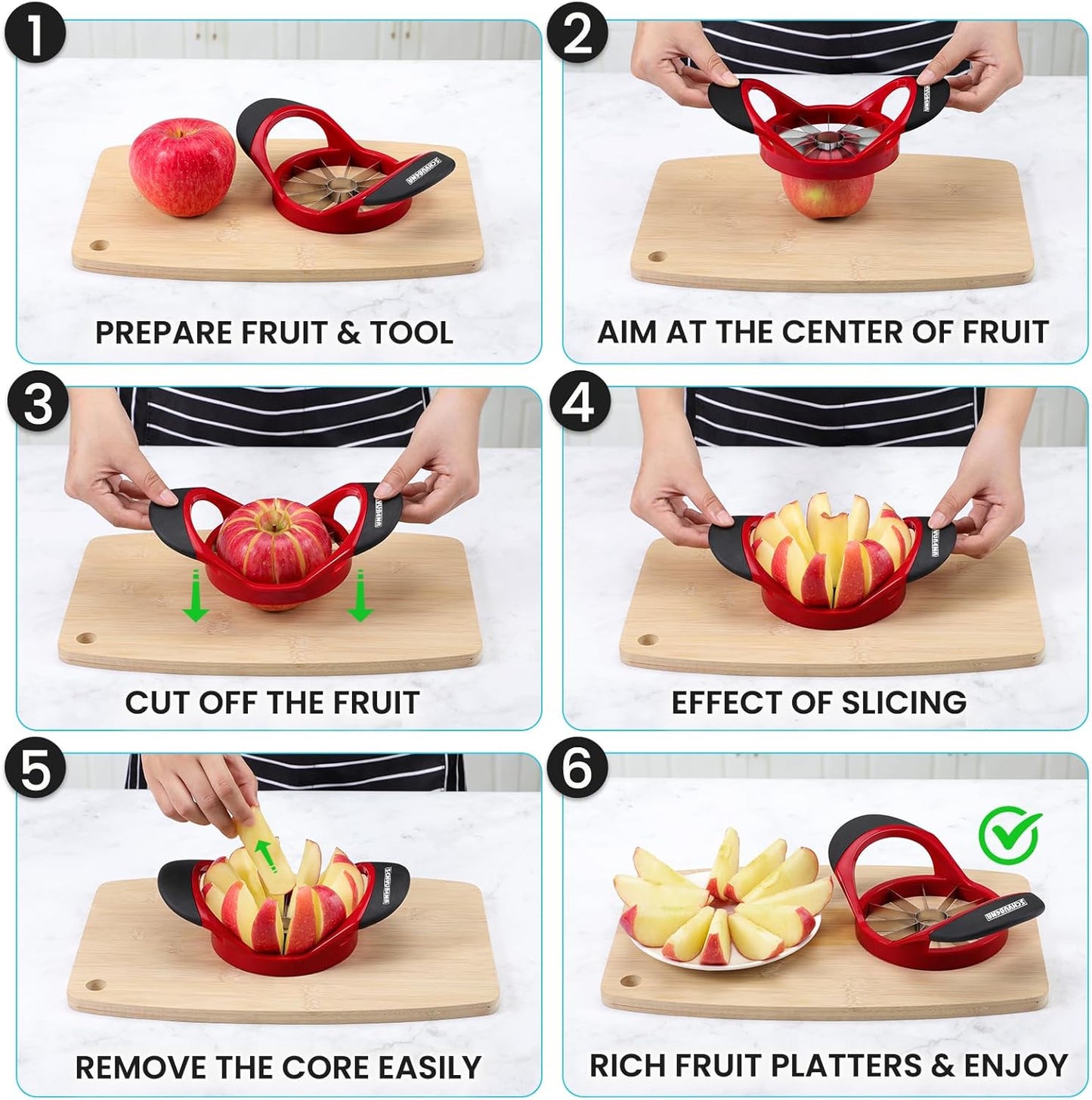 SCHVUBENR 12-Blade Apple Slicer and Corer - 4.72 Inch Sharp Stainless Steel Apple Cutter - Professional Apple Divider Tool for Quick Slices - Easy to Use & Clean - Slice Fruits with Ease - Black