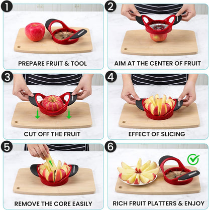 SCHVUBENR 12-Blade Apple Slicer and Corer - 4.72 Inch Sharp Stainless Steel Apple Cutter - Professional Apple Divider Tool for Quick Slices - Easy to Use & Clean - Slice Fruits with Ease - Black