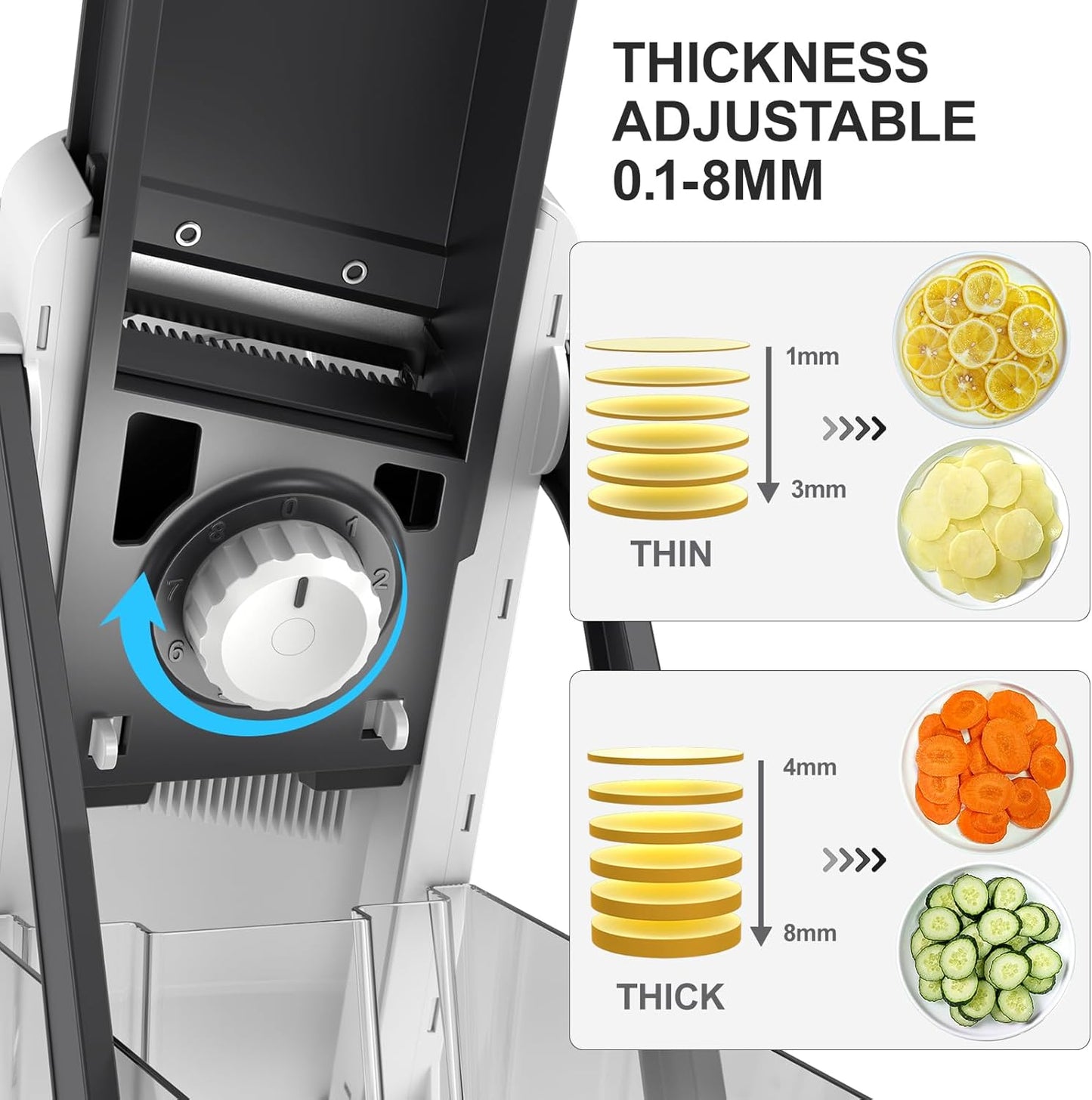 Mandoline Slicer for Kitchen, 6 in 1 Vegetable slicer, Potato Slicer with Thickness Adjuster,Faster Kitchen Slicer for Meal Prep (just Slice, With Peeler/Cleaning Brush, Mandolin)
