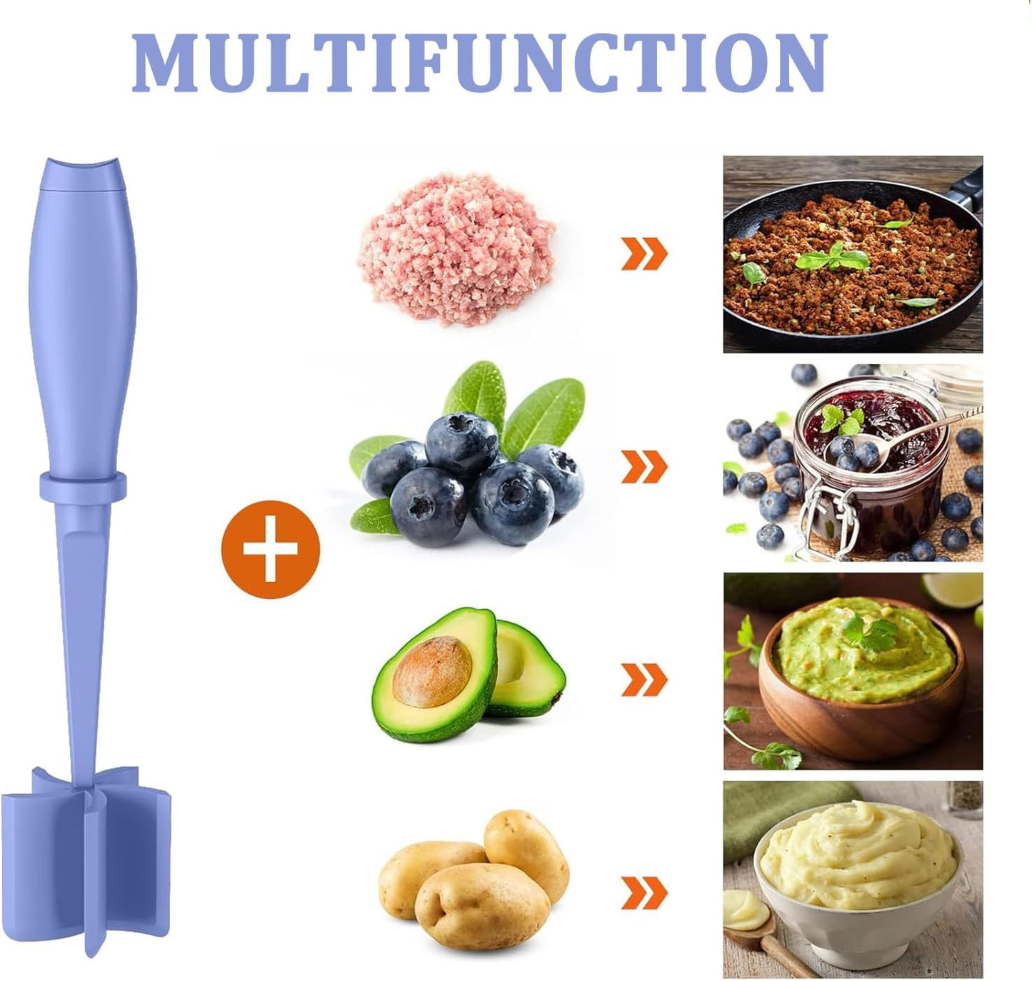 Meat Chopper, 5 Curve Blades Ground Beef Masher, Heat Resistant Meat Masher Tool for Hamburger Meat, Ground Beef, Turkey and More, Nylon Hamburger Chopper Utensil Non-scratch Utensils