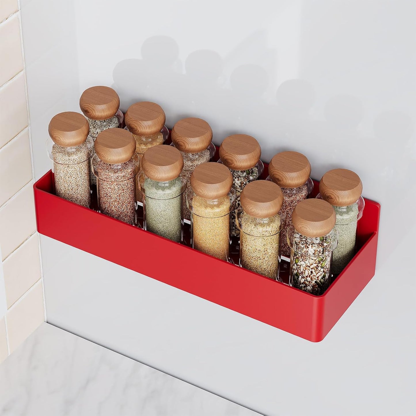 Mystozer Magnetic Spice Rack for Refrigerator, Kitchen Organizer and Storage Shelf, Black (4 Pack)…