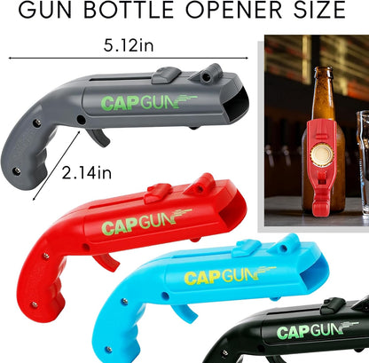 Bottle Opener with Cap Launcher – Funny Shooting Gun for Parties, BBQ, Tailgates – Unique Beer Cap Shooter Gadget for Men – Cool Gifts for Dad, Husband, Him on Birthday, Father's Day(Red+Blue)