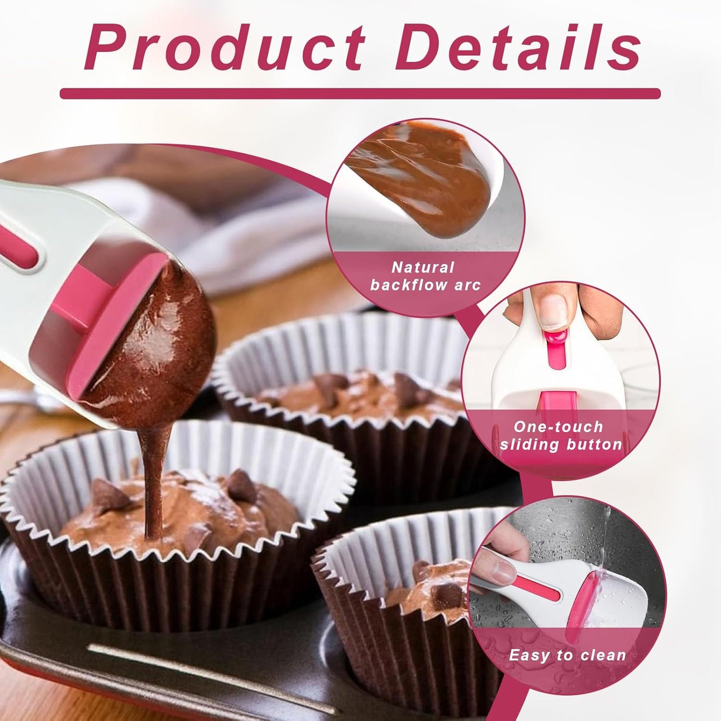 2 pcs Cupcake Scoop,Cupcake Scoop Batter Dispenser,Cupcake Batter Dispenser,One Click Sliding,Cupcake Dispenser,Cupcake Batter For Cookie Dough Pancakes - Unique Baking Supplies