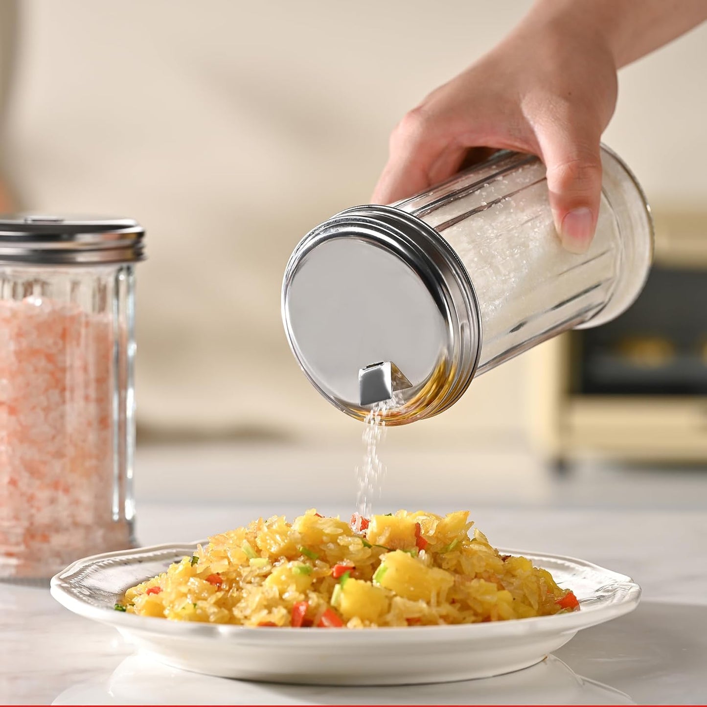 Fox Run 5167 Glass Spice Jar with Stainless Steel Shaker Lid, 6 Ounce, Clear Container for Seasonings, 1 Count (Pack of 1)