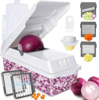 LHS Professional Multifunctional Vegetable Chopper Pro Food Chopper with Food Storage Containers, Mandoline Slicer Onion Dicer Fruit Cutter, Kitchen Gadgets and Home Essentials(7 in 1, Black)