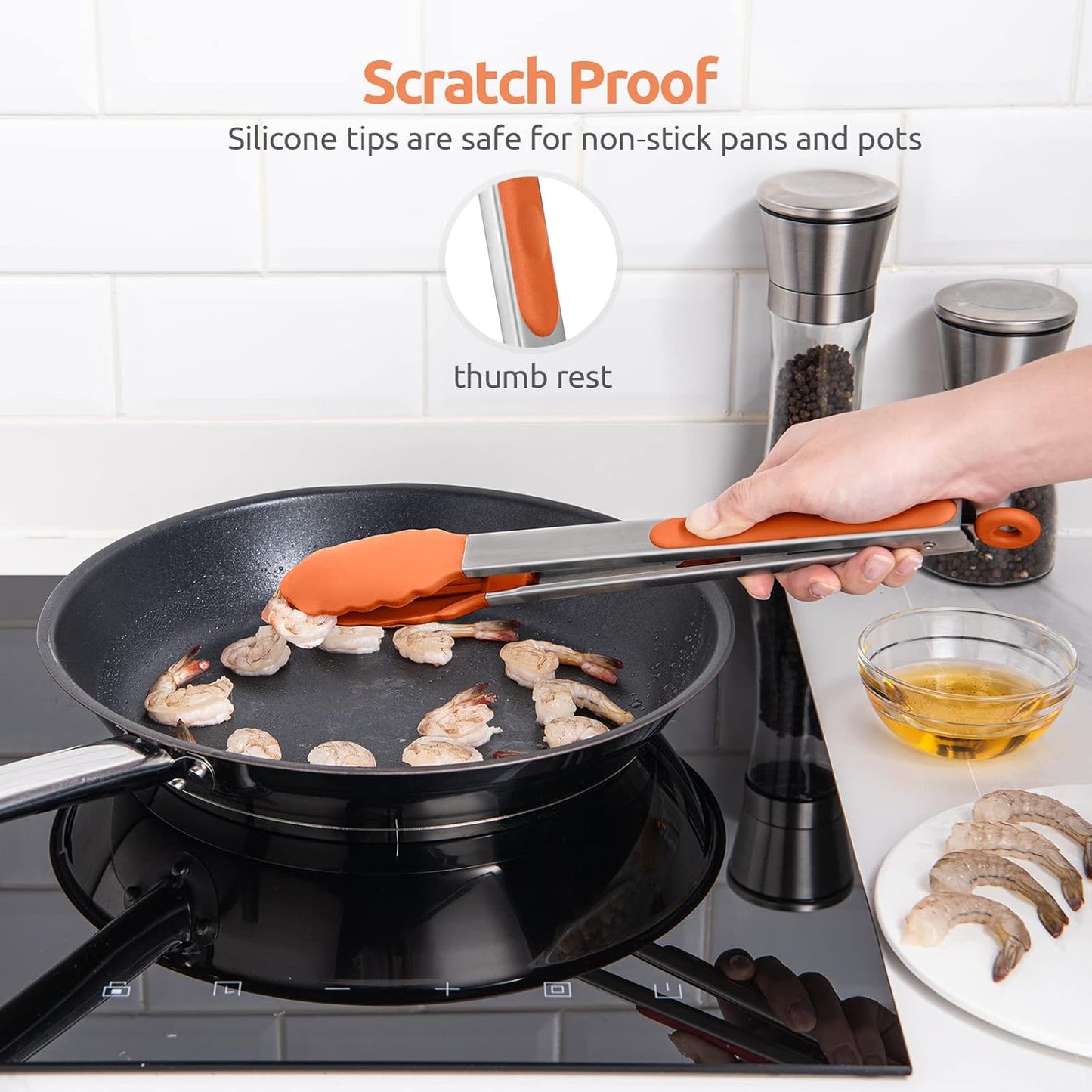 600ºF Heat Resistant Kitchen Tongs: U-Taste 9 inch Silicone Cooking Tong with Firm Sealed Non Stick Rubber Tips & Silicon Coated 18/8 Stainless Steel Handle & Smooth Locking for Serving Salad (Black)