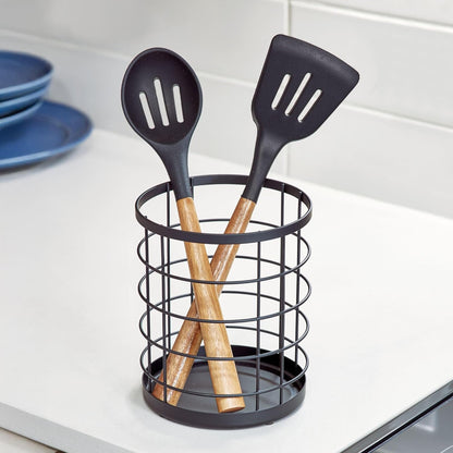 iDesign Kitchen Crock for Utensils - Steel Kitchen Crock Utensil Holder for Countertop - Matte Black