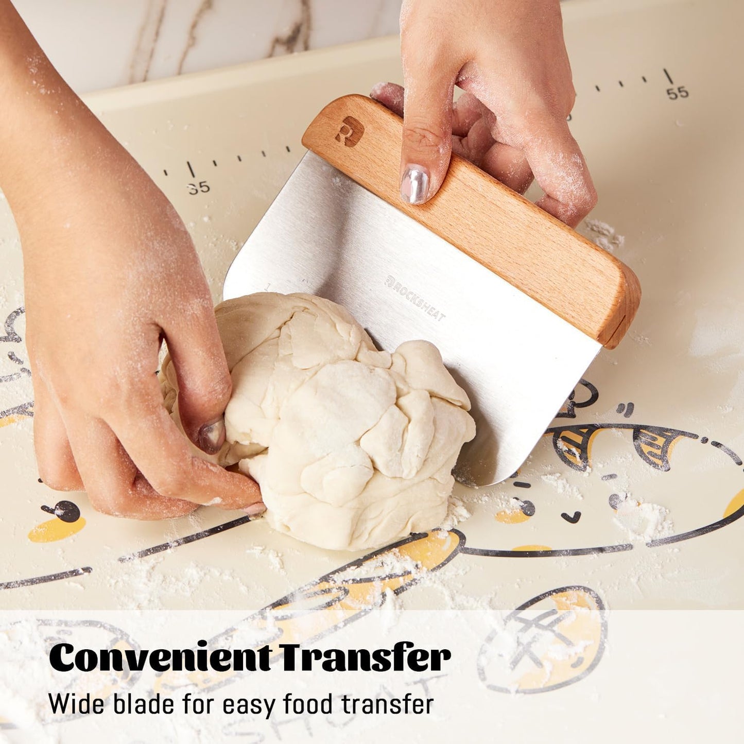 Bench Scraper & Chopper, Stainless Steel Dough Cutter with Wooden Handle, Thick Sharp Blades Pizza Bread Cutter, Multipurpose Kitchen Tool for Baking Cooking
