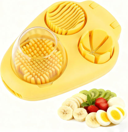 3-In-1egg Slicer For Hard Boiled Eggs,Stainless Heavy Duty Steel Egg Slicer Kitchen Gadget, Fit Strawberry,Apple,Banana,Cherry,Tomato,White
