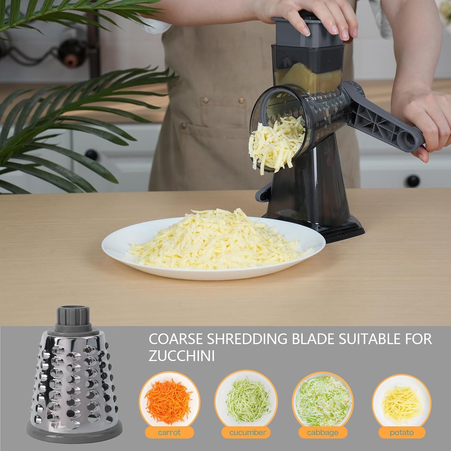 Rotary Cheese Grater with Handle-Versatile Cheese Grater Non-Slip Suction Base,Cheese Shredder & Food Slicer for Cheese,Carrots, Cucumbers,Nuts-Compact & Easy Clean Kitchen Kitchen Tool (blue)