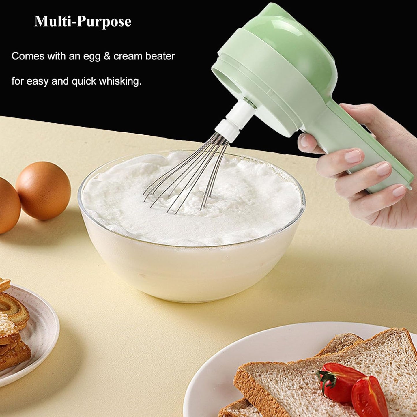 5 in 1 Electric Vegetable Chopper Set, Electric Food Processor with Egg & Cream Beater and Clean Brush, Multifunction Handheld Veggie Chopper for Salad Onion Chili Pepper Celery Meat Ginger