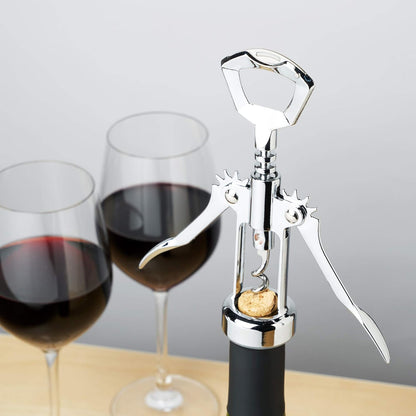 True Spiral Winged Corkscrew Wine Opener, Multi-Purpose Bottle Opener for Beers and Soft Drinks, Stainless Steel with Rubber Grip Wing Handle, for Bartenders, Home Bar, Kitchen, Restaurant, Silver