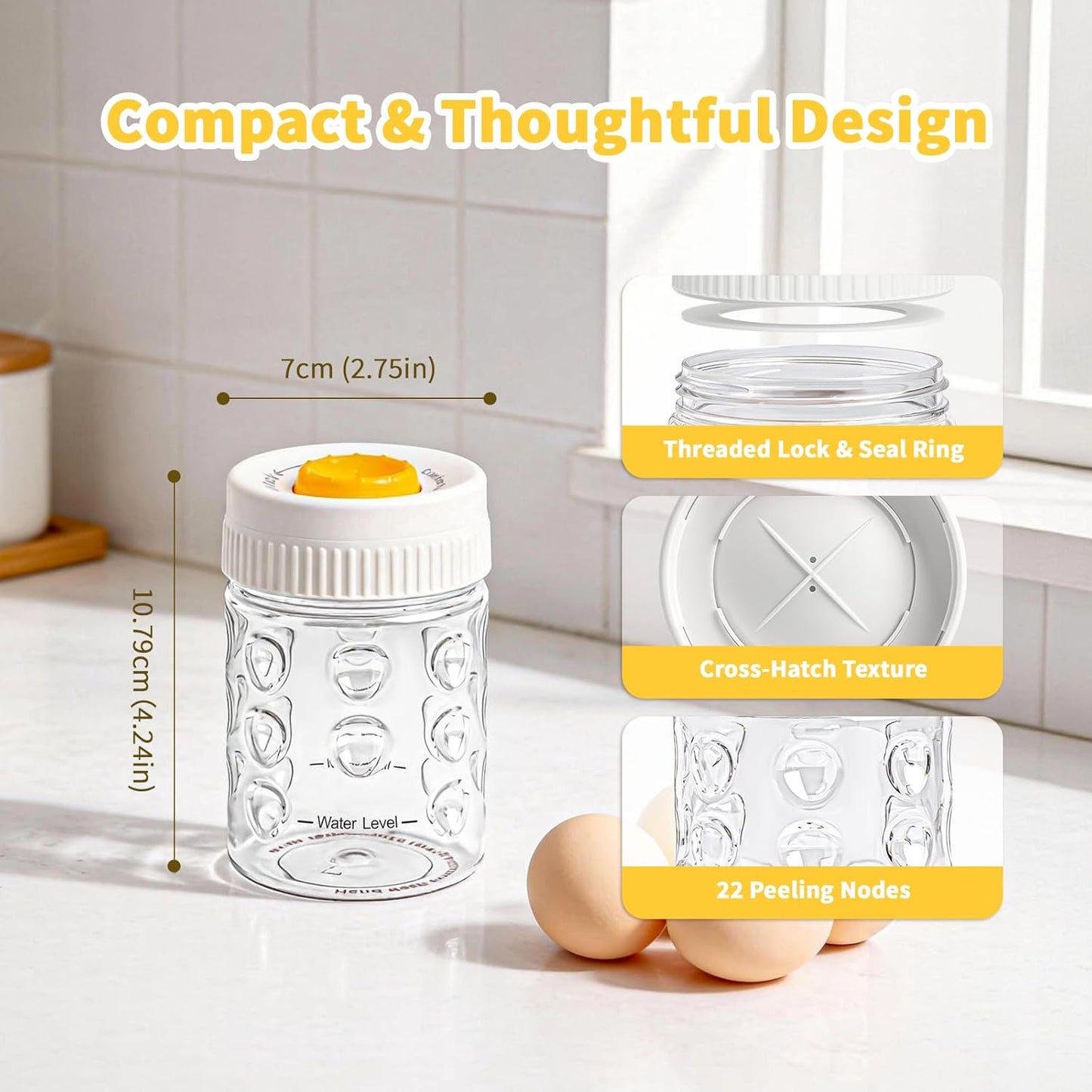 Luvan 2-in-1 Egg Peeler & Piercer Tool for Hard-Boiled Eggs – Built-in Hole Puncher & Quick Shake Egg Shell Remover for Cooking, Salads, Deviled Eggs, Breakfast Prep