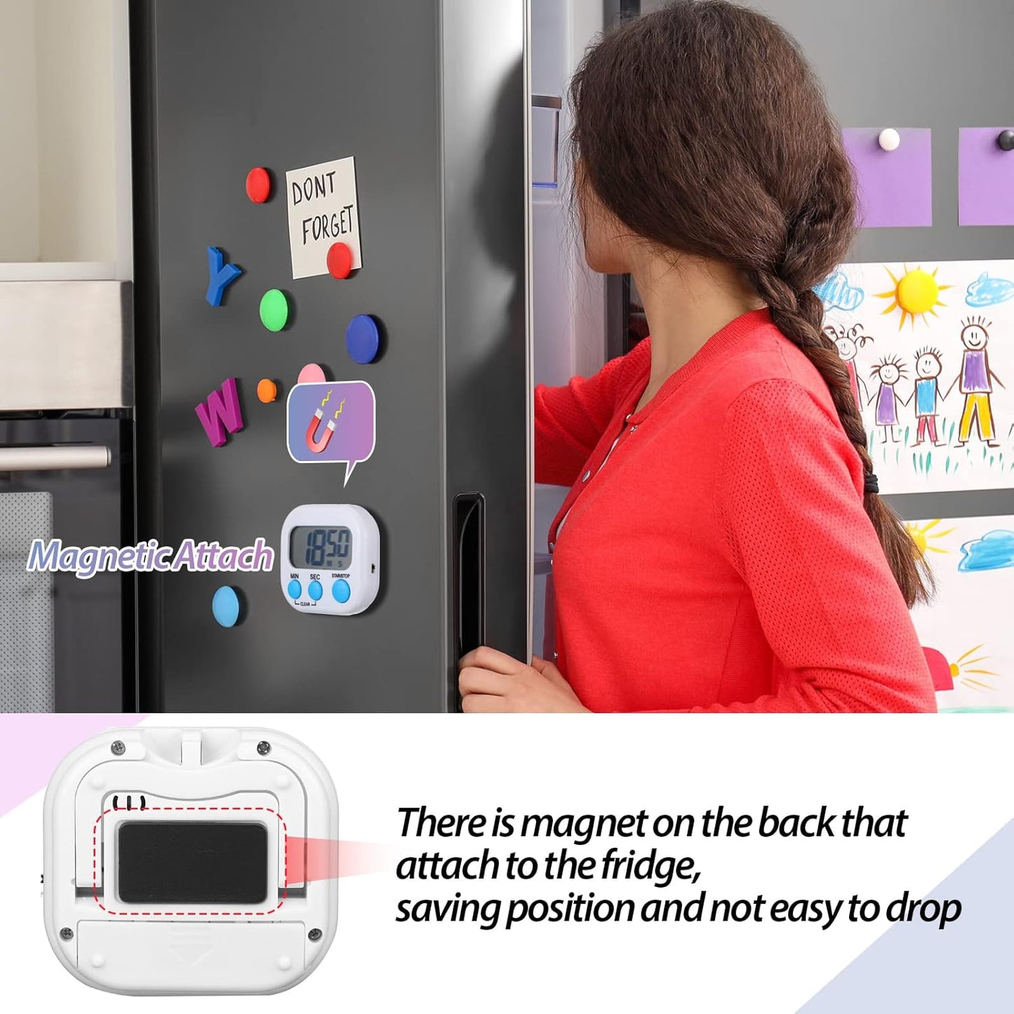 Weewooday 24 Pcs Digital Kitchen Timer Magnetic Timer Bulk On/Off Switch Minute Second Count up Countdown Loud Alarm for Exercise Cook Baking (Black,White)