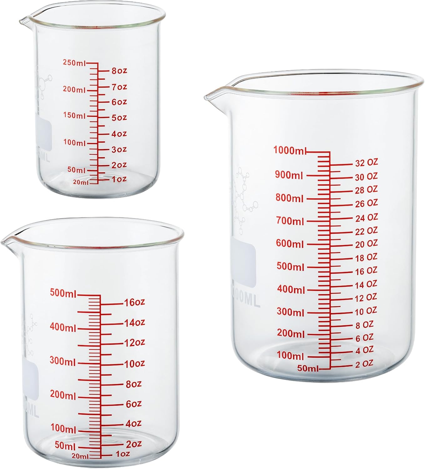 Ackers Mini Glass Measuring Beaker Set, Borosilicate, 2oz 4oz 8oz Measuring Cups