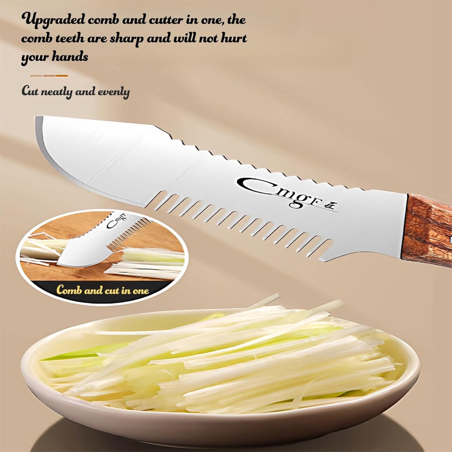 Julienne Slicer Stainless Steel Onion Cutter Scallion Shredder, Vegetable Chopper with Comb Teeth, Kitchen Gadgets (Full Stainless Steel)