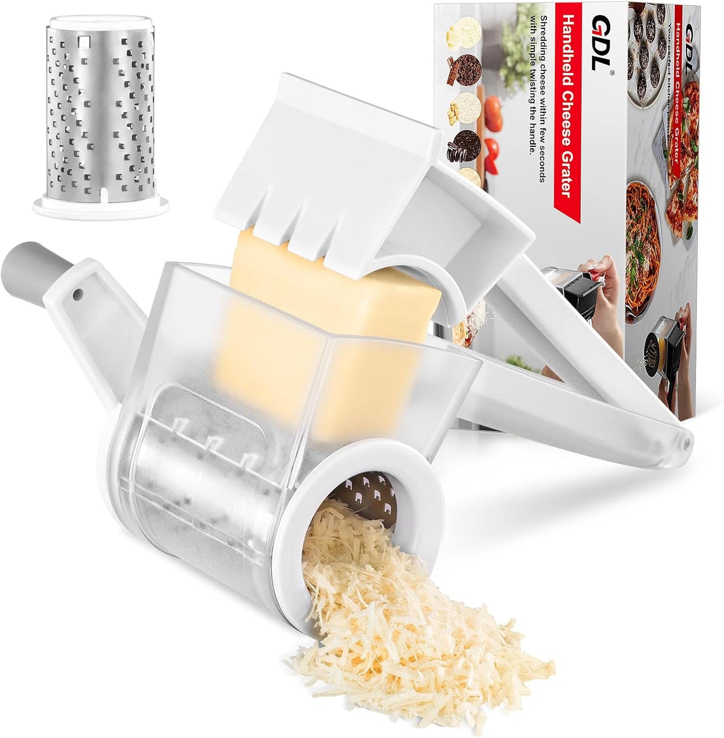GDL Cheese Grater Hand Crank, Kitchen Rotary Grater Handheld, Dishwasher Safe Parmesan Cheese Grater with Stainless Steel Blade for Hard Cheese,Chocolate,Nuts, Black