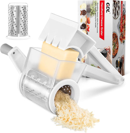 GDL Cheese Grater Hand Crank, Kitchen Rotary Grater Handheld, Dishwasher Safe Parmesan Cheese Grater with Stainless Steel Blade for Hard Cheese,Chocolate,Nuts, Black