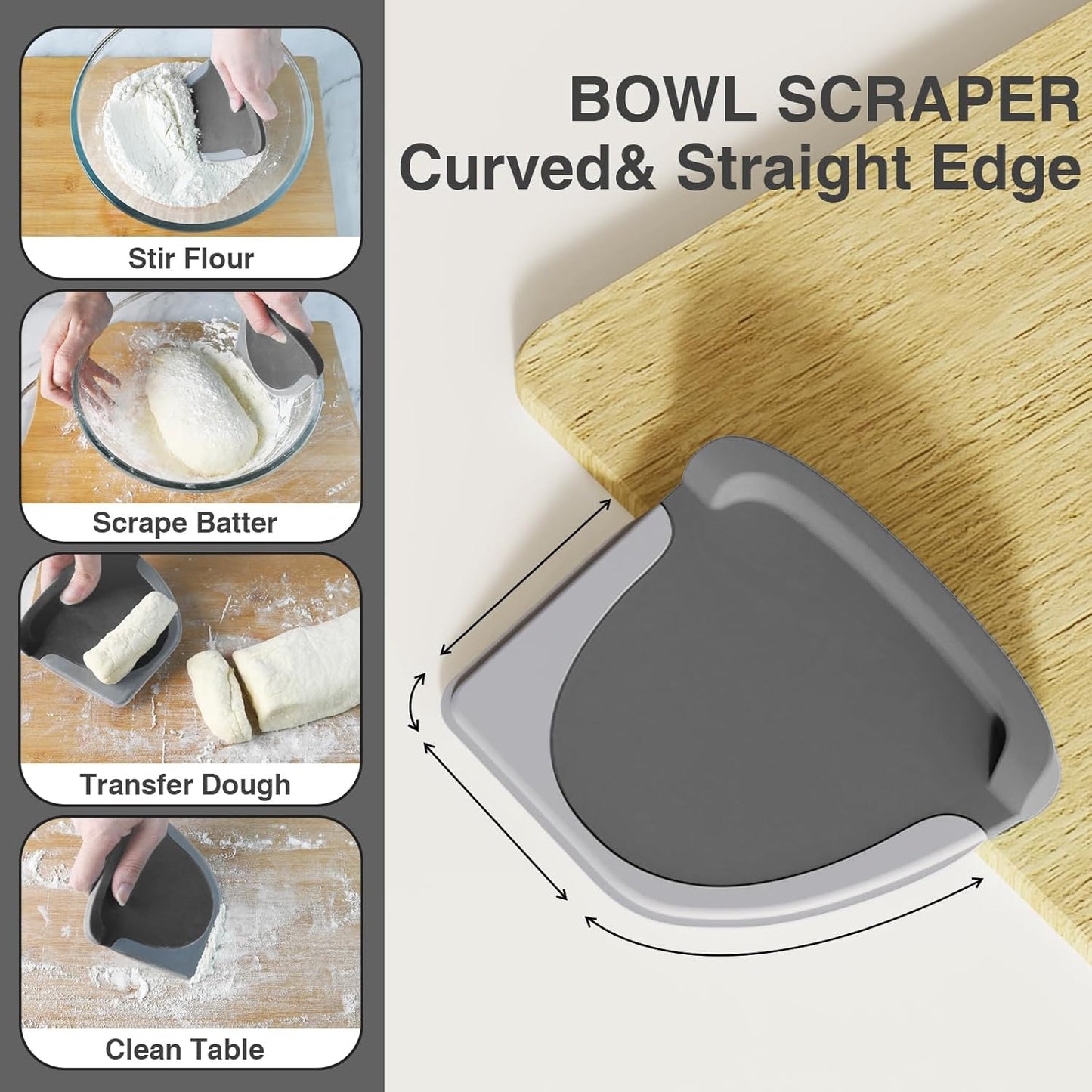 Bench Scraper Dough Cutter Tool - Bowl Pastry Scraper for Bread Cake Pizza, Bench Knife Kitchen Dough Scraper for Baking, Stainless Steel Food Scraper with Grip Handles & Measuring Scal, Blue
