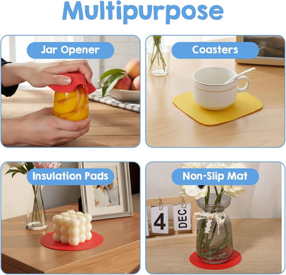 3 Pack Rubber Jar Opener, 3.7 Inch Round Silicone Jar Opener Gripper for Seniors with Arthritis Weak Hands, Non Slip Jars Lid Openers Kitchen Lid Cap Gripper Pads Multi-function Coasters