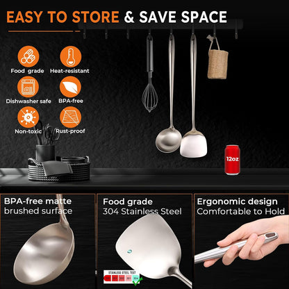 MARTE 17'' Skimmer Slotted Spoon - 304 Stainless Steel Skimmer Ladle Spider Strainer Spoon for Cooking and Frying - Long Pasta Strainer Tools Frying Spoon Kitchen Cooking Utensils Colander Spoon